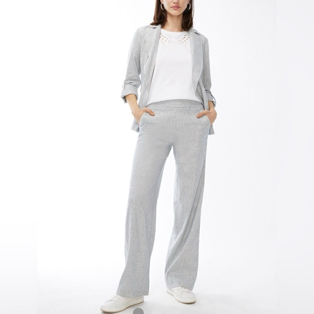 Chicos Linen-Blend Stretch Amelia Stripe Pants Size 3